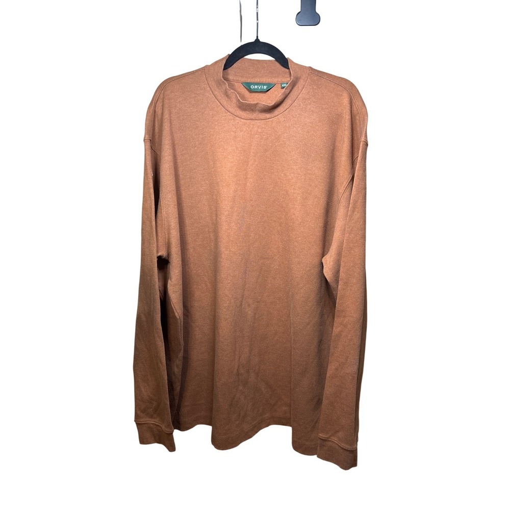 Orvis Mock Neck Shirt Mens XXL Brown Excellent Heathered Cotton Blend LS